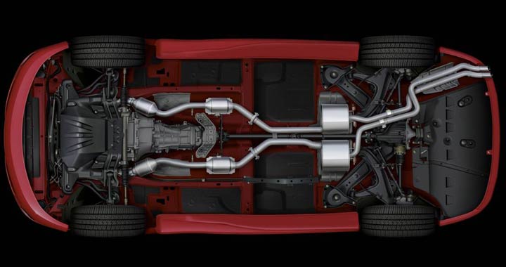 система выпуска автомобиля - вид снизу система выпуска автомобиля - вид снизу